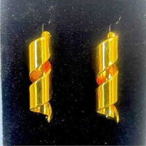 Gold spiral swirl post back drop earrings